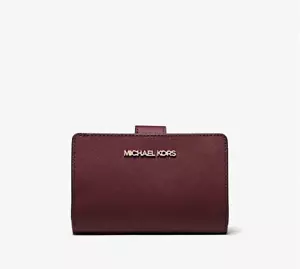 MICHAEL KORS JET SET VIAJE MEDIANO PLIEGUE MONEDA CREMALLERA CARTERA SANGRE DE BUEY - Imagen 1 de 2