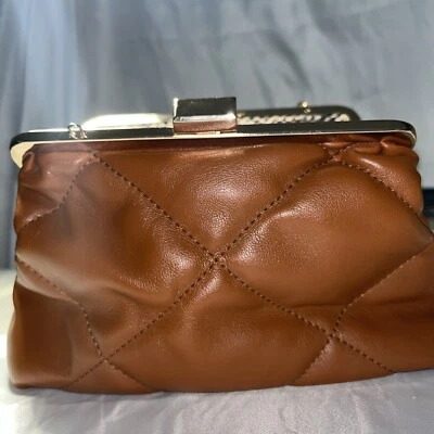 Urban Expressions Clutch Bag Vegan Kiss-Lock Brown Women's Diamond Stitch - Image 1 of 4