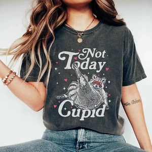 Not Today Cupid Raccoon Shirt, Feral Valentines Day Shirt, Single Valentines Day - Picture 1 of 4