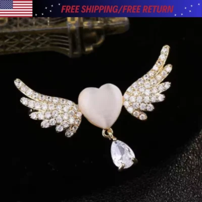 Broche Esmalte Cristal Alas de Ángel Corazón Blanco Brillante Prendedor Joyería Regalo EE. UU. Foto 1 de 4