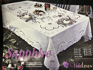 Vintage Battenburg weiße Spitze Tischdecke 70 x 88 Leinenmischung kein Eisen violett Saphir - Bild 1 von 12