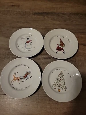 Pottery Barn Christmas Holiday Cheer Dessert Salad 8 1/4” Plates Set of 4 - Image 1 of 4