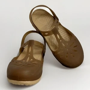 Crocs Shoes Women 6 Isabella Mary Jane Clogs Wedge Brown Slip On - Picture 1 of 7