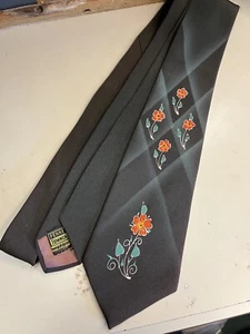 Vintage handbemalte Krawatte Rockabilly 40er 50er Blumen Natur Swing Style - Bild 1 von 3