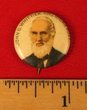 ANTIQUE WHITEHEAD HOAG PEPSIN GUM PREMIUM BUTTON PIN JOHN GREENLEAF WHITTIER !