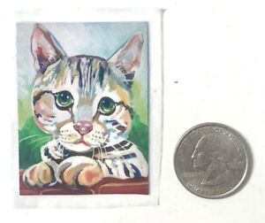 Sad Eyes Grey Tabby Cat Mini Sticker Decal 1.5”x2” wall luggage phone sticker