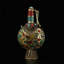 2.76" Tibet Tibetan style pure copper inlay Turquoise Handmade Snuff bottle