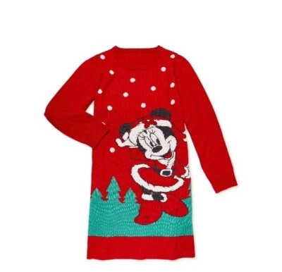 Disney Holiday Santa Minnie Mouse Lunares Suéter Vestido Niñas Talla 4-5 (xs) Foto 1 de 4