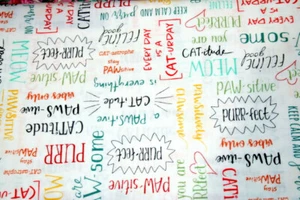 "PURRFECT" DAY FROM WINDHAM - MULTICOLOR CAT WORDS - 100% COTTON FABRIC - Picture 1 of 3