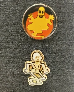 Vintage 1980 Halloween Enamel Pins Ghost & Skeleton Lot of 2 - Picture 1 of 2