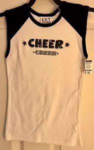 GK 'CHEER' CHILD SMALL GRAPHIC COTTON WHITE T-SHIRT NAVY GLITTER CAP SLVS SZ S - Picture 1 of 6