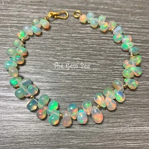 Ethiopian Opal Smooth Teardrops Briolettes 18k Solid Yellow Gold Bracelet 7 inch - Picture 1 of 8