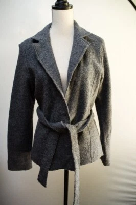 Elena Solano 100% Wool Gray Felted Button tie Waist Blazer Women's M artsy lagen - Image 1 of 4