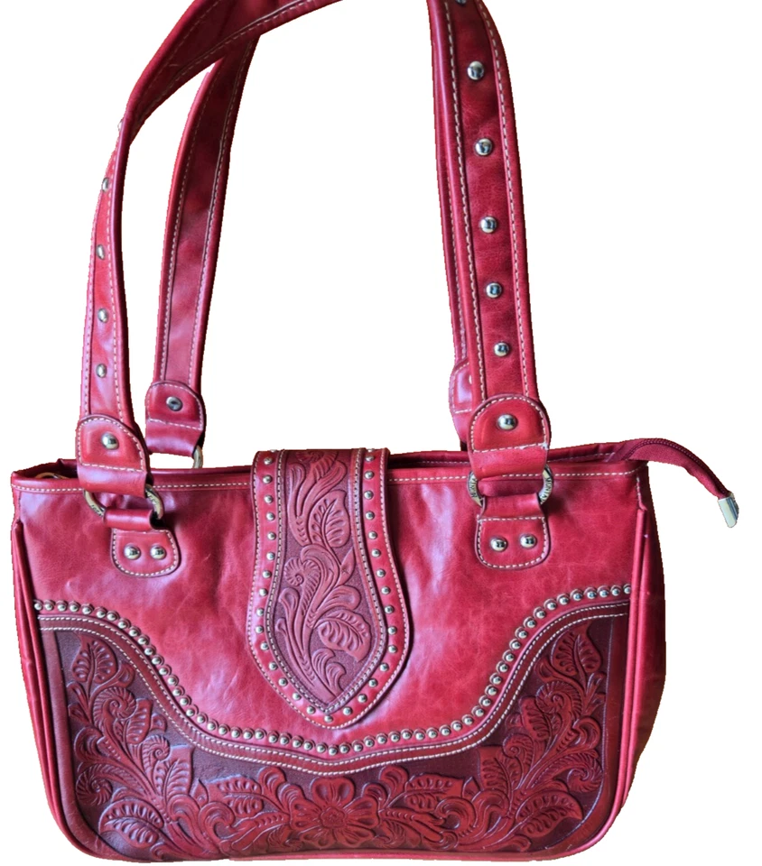 Montana West Grande Rojo Tachonado Western-Patterend Bolso de Hombro Bolso de Mano Cartera Foto 1 de 4