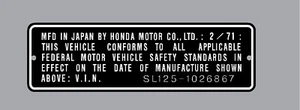 HONDA SL125 HEADTUBE TAG / REPRO DECAL - Picture 1 of 1