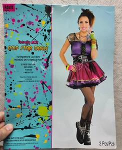 Totally 80’s Pop Star Dress Costume Adult One Size Fits Most Dress + Mesh Top - Picture 1 of 12