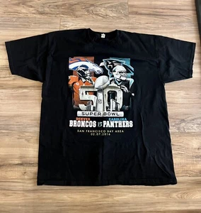 RARE 2016 Super Bowl 50 T Shirt Broncos vs Panthers T Shirt 2 Side NFL Manning - Picture 1 of 7