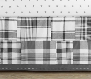 Falda Cuna Pottery Barn Bebé Madras Nueva Con Etiquetas Gris Blanco Orig $59 - Imagen 1 de 5