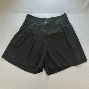 H&M Black High Waist Pleated Black Shorts Women’s Size 12 - Picture 1 of 11