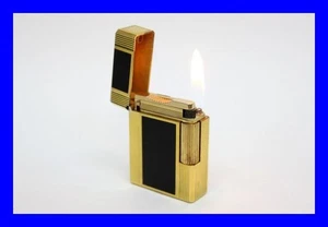 Original Dupont Gas Feuerzeug Linie 1 klein kurz Top gold schwarz Lack gold ov - Bild 1 von 7