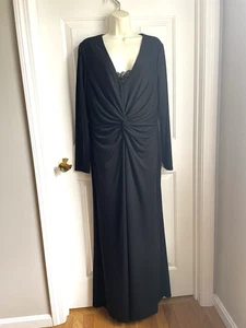 Vestido Lauren Ralph Lauren Talla 16 Negro Maxi Manga Larga Gala Frente Formal Fiesta - Imagen 1 de 8