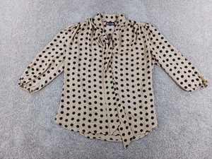 7Th Avenue New York & Company Womens Long Sleeve Shirt Large Beige Polka Dot - Picture 1 of 13