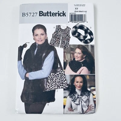 Butterick Sewing Pattern B5727 Faux Fur Vest Neck Warmer Scarf Collar Bag Uncut - Image 1 of 4