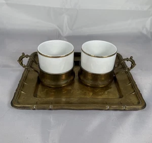 Servizio da caffè espresso vintage Monopoli ottone ornato due persone - Foto 1 di 6