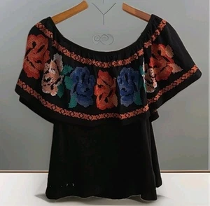Free People Schulterfreies Top schwarz bunt Blumen bestickt Größe S Sommer EG - Bild 1 von 17