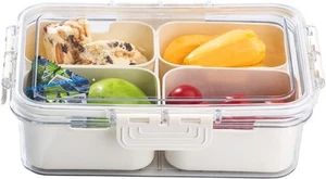 Divided Serving Tray with Lid-Snackle Box Charcuterie 4 Compartments, White  - Picture 1 of 6