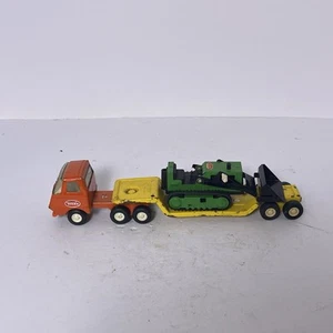 Vintage Tonka Mini Lowboy Flat Bed Truck with Green Front Loader Tractor 1970’s - Picture 1 of 24