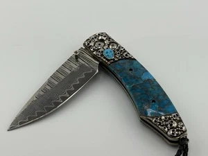 William Henry knife handle is made entirely African turquoise with a rough - Picture 1 of 8