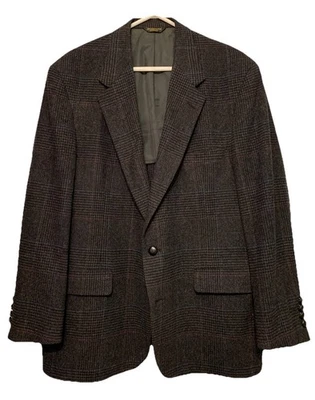 Blazer Vintage Palm Beach 100% Lana Para Hombre 46L Cuadros Tweed Cuero Botones Ventilados Foto 1 de 4