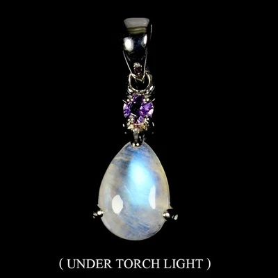 Colgante de plata de ley 925 pera piedra lunar 10x7 mm amatista piedras preciosas joyería Foto 1 de 4