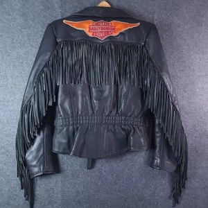 Vintage Harley Davidson Lederjacke Damen 38 Fransen Patch Rindsleder Motorrad - Bild 1 von 15