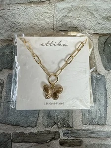 NWT Ettika 18K Gold Plated With Clear Crystals Butterfly Necklace 16-21" - Picture 1 of 9