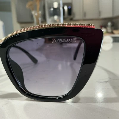 Black Dolce Gabana  Cat Eye with Gold Accents and Logo Sunglasses Made In Italy - Image 1 of 4