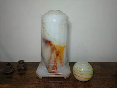 VTG Art Deco Table Lamp Pieces Akro Agate Slag Swirl Marble Glass Base & Ball - Image 1 of 4