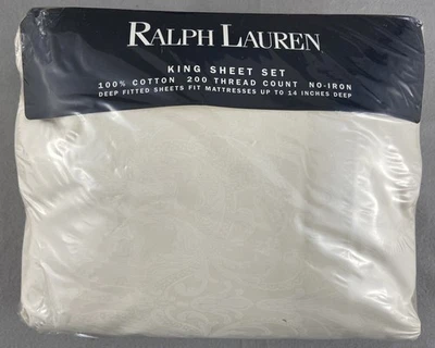 JUEGO DE SÁBANAS RALPH LAUREN KING 4 PIEZAS. COLOR CREMA ALGODÓN NUEVO PRECINTADO 200 UNIDADES Foto 1 de 4