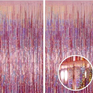 Foil Curtain Rose Gold Sparkle Metallic Fringe Tinsel Backdrop Party Decorations - Picture 1 of 5