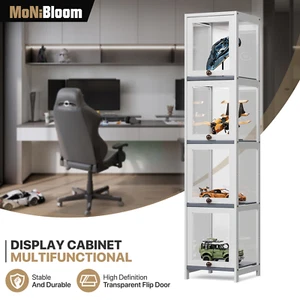 4 Tiers Clear Display Case 60"Flip up Door Book Shelf Figure Collectible Cabinet - Picture 1 of 11