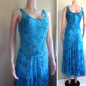 Jones Wear 4 S Fit Flare Kleid Schrägschnitt Ärmellos Blau Paisley Stufenrock - Bild 1 von 12