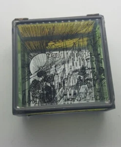 Vintage kleine quadratische Glas Schmuck Schmuckschatulle mit Bodenspiegel  - Bild 1 von 5