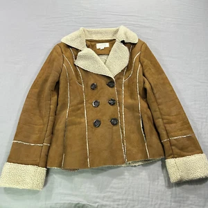 VINTAGE Xhilaration Coat Womens Medium Brown Suede Sherpa Lined Jacket Y2K - Picture 1 of 10