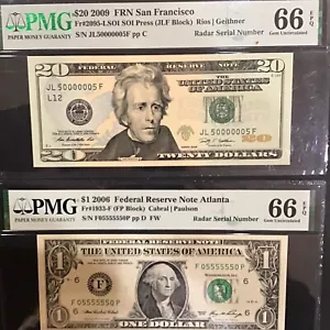 FR#1933-F&FR#2095-L.Amazing Set Of Radar Ser#s,consisting Of Zeroes &Fives.PMG66 - Picture 1 of 10
