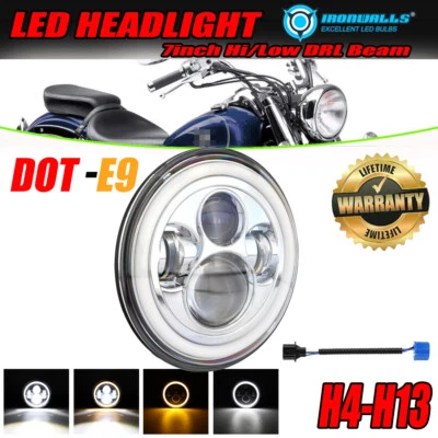 7" Motorcycle LED Headlight Hi-Lo Chrome For Yamaha VStar XVS 650 1100 Classic - Image 1 of 4