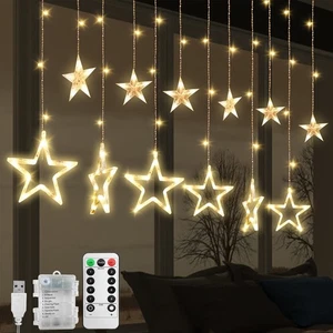 Jsdoin Weihnachten LED Sterne Lichtervorhang, 12 Sterne 138 Fenstervorhang Schnur... - Bild 1 von 7