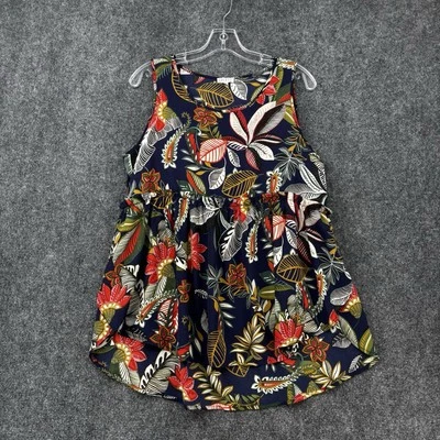 Spence Blue Floral Tunic Top Sleeveless Ruffle Women’s Medium Tropical - Image 1 of 4