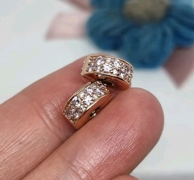 Genuine Pandora Rose Gold Pink Pave Clip Charm X 2   Silicone Grips  💕 ALE R  - Image 1 of 4