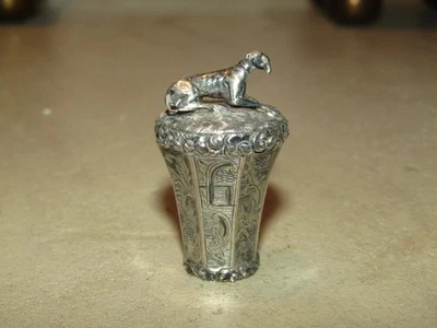 Ancien Petit Pommeau de Cravache au Levrier Argent Massif Epoque XIXème - Photo 1/4